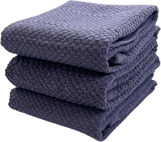 Serafina Home Eggplant Purple Kitchen Hand Dish Towels: Oversized 28" x 18", 100% Cotton Cloth Soft Cleaning Drying Absorbent Textured Design, Set of 3 Multipurpose for Everyday Use