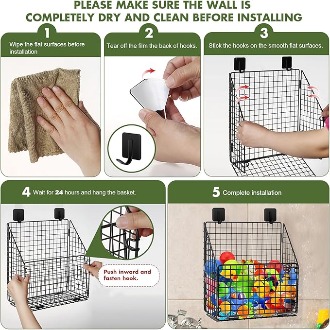 Large Bath Toy Storage, Metal Bathtub Shower Toy Holder, Foldable bath Tub Toy Organizers, Bathroom Toy Storage with Drainage for Sorting Toys/Clothes/Toiletries (1pc black)