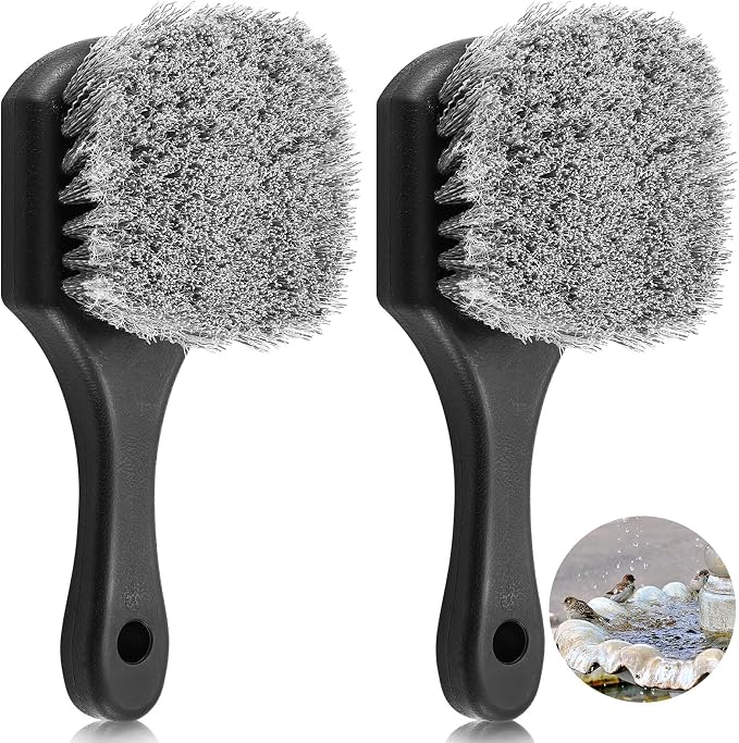 CroBlissful 2 Pcs Bird Bath Cleaning Brush Hard Bristle Stiff Bristle Brush with Plastic Handle Utility Scrub for Bird Feeder Bath Accessories Fountain Outdoor Cleaning(Gray)