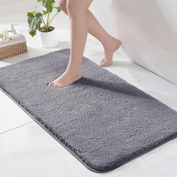 Exclusivo Mezcla Bathroom Rugs Mat 24x47, Extra Soft Non Slip Absorbent Microfiber Bath Rugs, Machine Washable Quick Dry Bath Mats for Bathroom Floor, Shower, Home Decor, Solid Grey