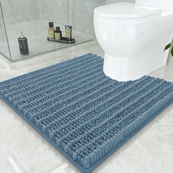 Smiry Bathroom Toilet Rugs U Shaped 24x24, Extra Soft Absorbent Non Slip Rubber Backing Chenille Contour Bath Rugs for Toilet, Machine Washable Contoured Bath Mats, Grayish Blue