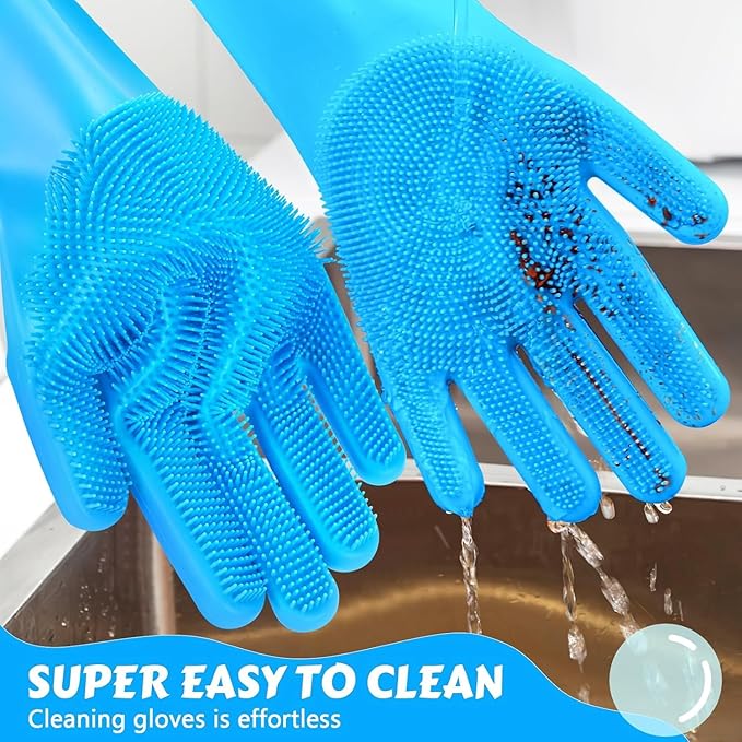 Pet Grooming Gloves & Brush Kit – 2-in-1 – Dog Washing Gloves Deshedding and Bathing Set for Dogs & Cats – Soft, Heat-Resistant, Easy to Clean – Massage Gloves & Scrubber Brush for Pets
