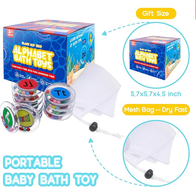 BeneSesqiu 26pcs Letters Floating Alphabet Bath Toys Ring, Mold Free Bathtub Toys Water Pool Toys Set with Mesh Bag for Kids Babies Toddlers Ages 2 3 4 - Preschool ABC Learning Educational Gifts