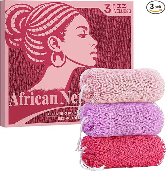 African Net Sponge Authentic - African Exfoliating Net Sponge 3 Pieces - Body Scrubber Exfoliator Wash Cloth - Back Scrubber for Shower - Bath Sponges Shower Loofah Essentials for Women