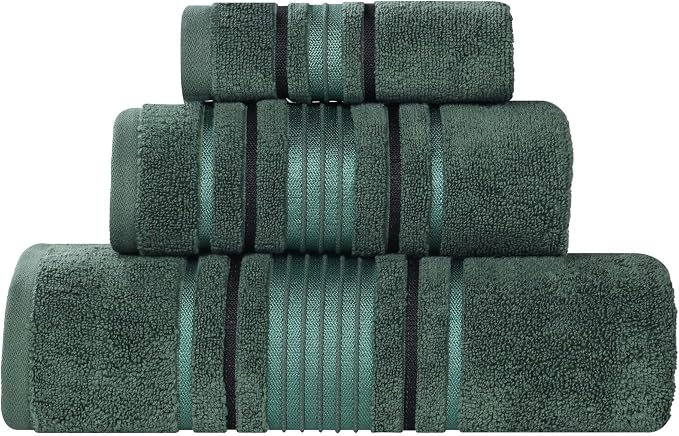 Superior Cotton 3 Piece Towel Set, Includes 1 Bath, 1 Hand, 1 Washcloth/Face Towel, Quick Dry, Home Essentials, Shower, Spa, Luxury Plush Soft Absorbent Towels, Zero Twist, Solid, Forest Green