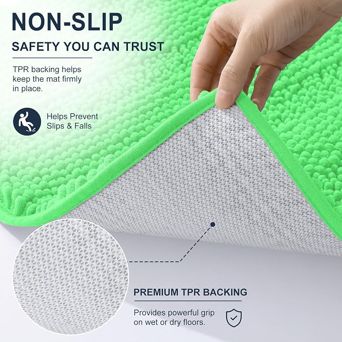 Smiry Thick Chenille Bathroom Rugs 36x24, Extra Soft Absorbent Striped Bath Mat, Machine Washable, Rubber Backing, Bath Rugs for Bathroom, Tub & Shower, Home Decor Accessories, Mint Green