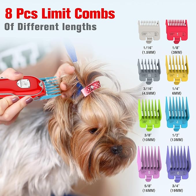 Dog Clippers for Grooming for Heavy Thick Hair&Coats,Low Noise Dog Hair Trimmer,Rechargeable Cordless Pet Shaver with Stainless Steel Blade, Dog Grooming Kit for Small Large Dogs Pets (Red)