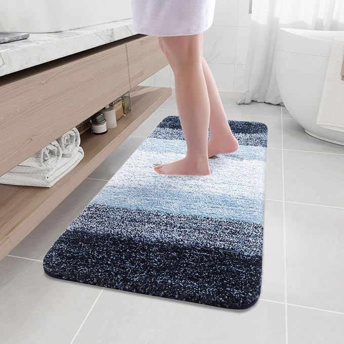 Arotive Microfiber Bathroom Rugs, Shaggy Soft and Absorbent Bath Rug, Thick Plush Machine Washable Dry Bath Mats for Bathroom, Tub and Shower, 47x17, Dark Blue, Rectangular