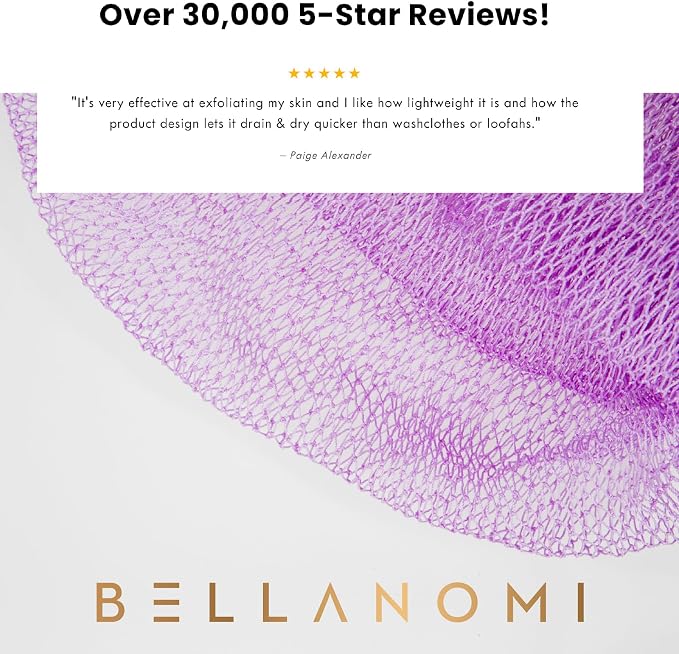 BELLANOMI African Exfoliating Net Sponge, Authentic, Ethically sourced from Nigeria, 45 inches Long, Back Scrubber for Daily use (Lilac)