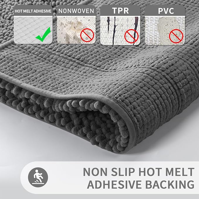 Yimobra Toilet Rugs U Shaped Washable 24 x 20, Non Slip and Super Absorbent Toilet Mat, Quick Dry, Ultra Luxury Microfiber Chenille Plush Fluffy Contour Bath Rugs for Toilet Base, Dark Gray