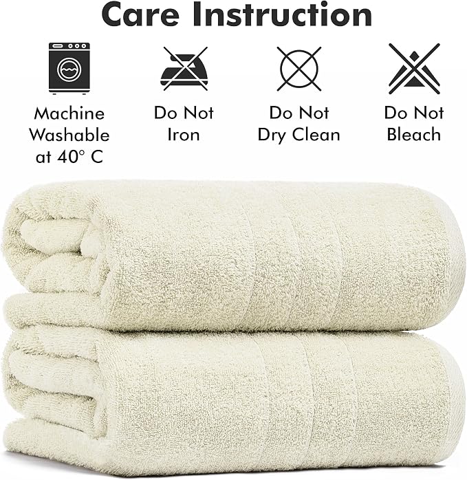 Bath Sheets – 550 GSM Extra Large Bathroom Sheet Set – Pack of 2 Jumbo Towels Ivory (71x35in) – 100% Ring Spun Cotton Soft Quick Dry Large Bath Towels for Adults Hotel Spa Bathroom Use