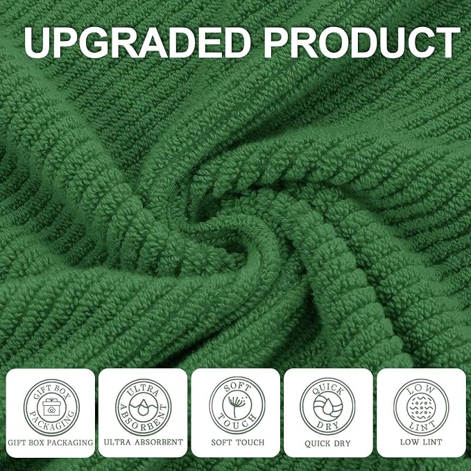 Green Hand Towels for Bathroom (4PC, Large 18"x28") - 100% Cotton | Quick Dry | Light Weight | Thick | Soft | Absorbency, Hand Towels for Showering, Bathroom Essentials Set, Hunter Green