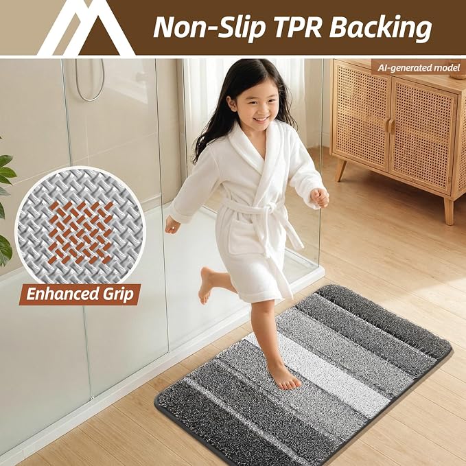 COSY HOMEER Bathroom Rugs 36 x 24, Ultra Soft Absorbent Bath Mat, Non-Slip TPR Backing Stays in Place, Machine Washable Shaggy Rug for Bathroom Floor, Dark Gray
