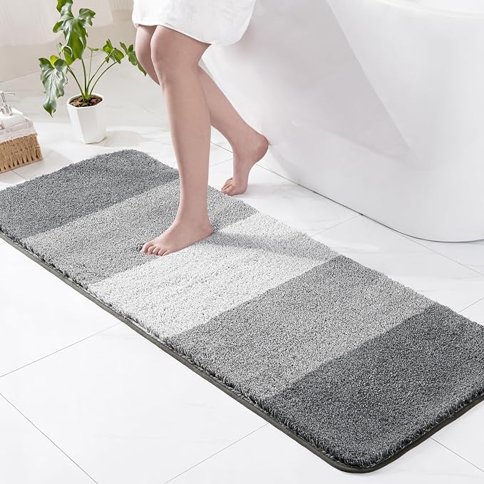 Exclusivo Mezcla Bathroom Rugs Mat 24x70, Extra Soft Non Slip Absorbent Microfiber Bath Rugs, Machine Washable Quick Dry Bath Mats for Bathroom Floor, Shower, Home Decor, Gradient Grey