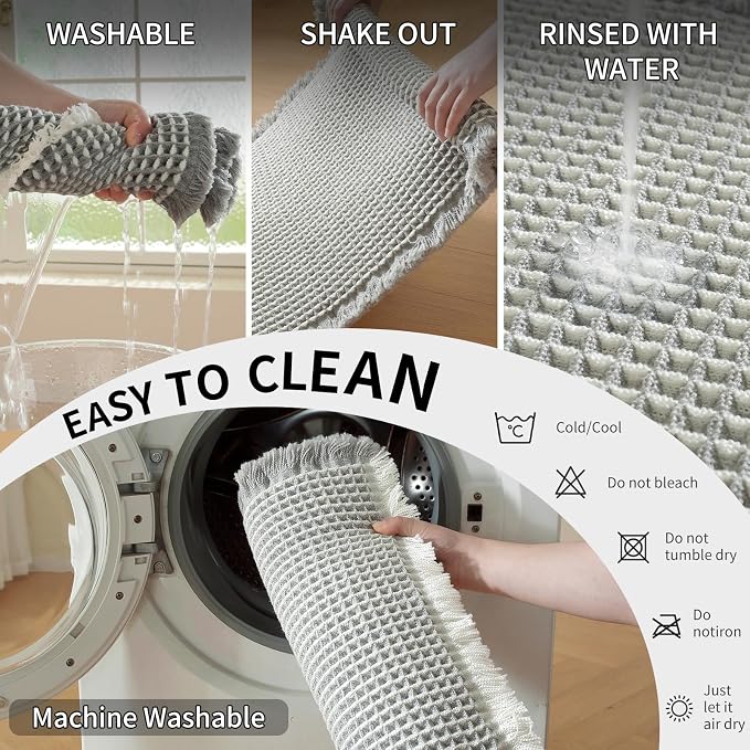 Waffle Bath Mat - Super Water Absorbing Bath Mat Quick Dry, Bathroom Rugs Non Slip Washable, Rubber Backed Bathroom Mat for Bathroom Floor, Tub and Shower, 20" x 32", Light Grey & White