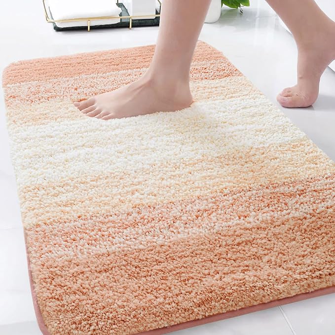 Arotive Microfiber Bathroom Rugs, Shaggy Soft and Absorbent Bath Rug, Thick Plush Machine Washable Dry Bath Mats for Bathroom, Tub and Shower, 34x21, Peach, Rectangular