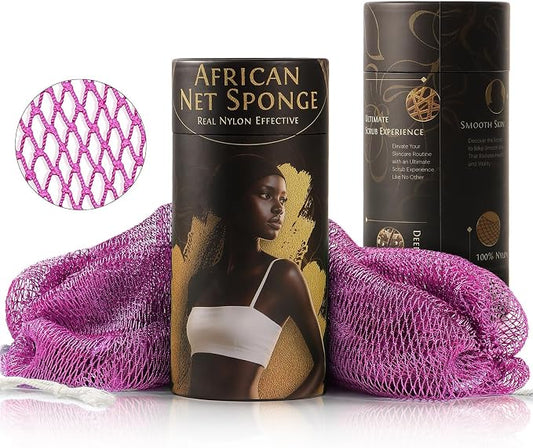 African Net Sponge Authentic Exfoliating Body Scrubber for Shower & Bath, Deep Cleansing Lather for Dead Skin Removal, Back Scrubber Gift for Women & Men（Purple）