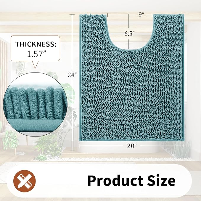 Yimobra Toilet Rugs U Shaped Washable - 24"x20" Non Slip Plush Contour Bath Rugs for Toilet - Super Soft Absorbent Quick Dry Toilet Mats for Bathroom,Teal Blue