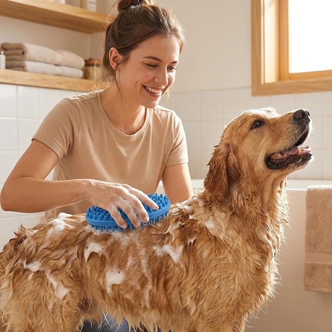 Lilpep 2-in-1 Dog Bath Brush, Double Sided Soft Rubber Grooming Brush for Shedding, Massaging & Deep Cleaning, Suitable for Short & Long Haired Dogs & Puppies