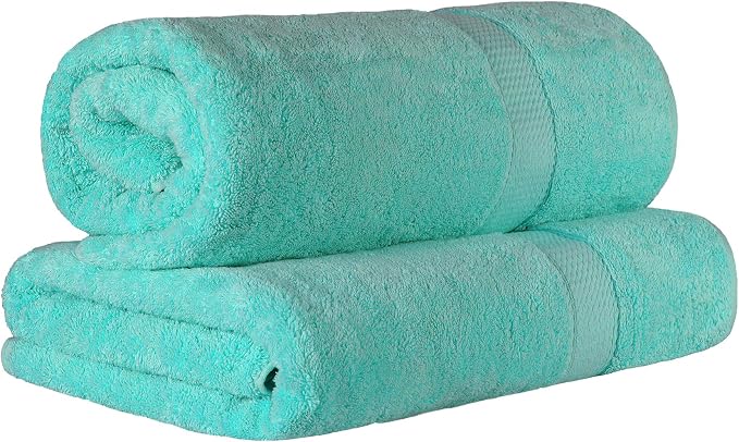 SUPERIOR Egyptian Cotton Pile Plush Bath Sheet, 2 Piece Set, Turquoise | Highly Absorbent, Ultra Soft Luxury 800 GSM Towel Set for Bathroom, Shower, Hotel Essentials Oversize Plush Madeline Towels