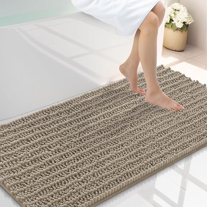 Smiry Bathroom Rugs Mat 44x24, Extra Soft Absorbent Chenille Bath Rugs, Non Slip Rubber Backing Machine Washable Quick Dry Bath Mats for Bathroom Floor, Tub, Shower, Home Decor Accessories, Latte