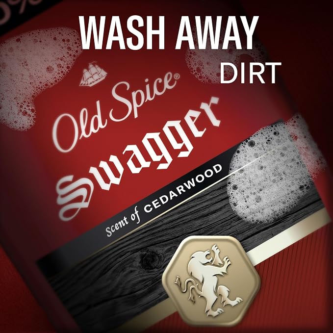 Old Spice Refreshing Body Wash for Men, 3X Defense, 24/7 Shower Fresh with Long Lasting Scent, Red Collection, Swagger with Cedarwood Scent, 24 oz (Pack of 2)