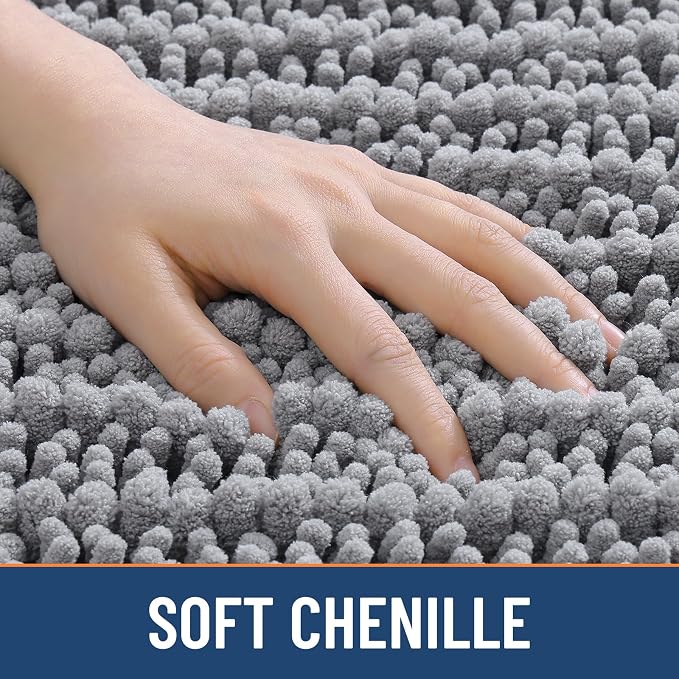 Smiry Bathroom Rugs Mat 40x32, Extra Soft Absorbent Chenille Bath Rugs, Non Slip Rubber Backing Machine Washable Quick Dry Bath Mats for Bathroom Floor, Tub, Shower, Home Decor Accessories, Grey