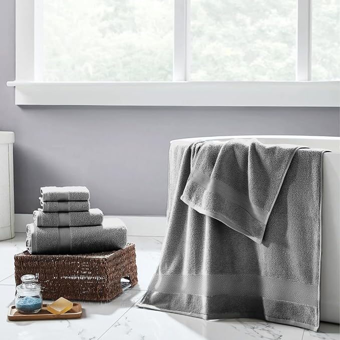 Viscose from Bamboo Bath Towels Set of 6 - Extra Plush 700 GSM Quick Dry Cotton Blend for Luxury Bathroom Comfort - Super Soft, Large, Absorbent - Graphite