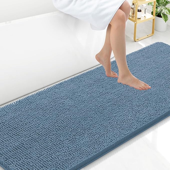 Arotive Bathroom Rugs 70x24, Extra Soft Absorbent Shaggy Chenille Bath Rugs, Machine Washable Rubber Backing Bath Mats for Bathroom Floor Tub and Shower, Home Decor Accessories,Grayish Blue