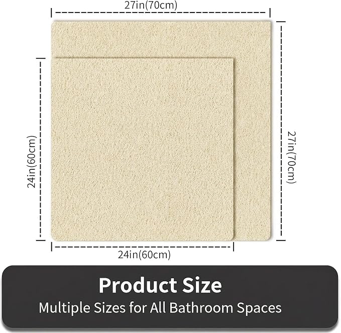 Square Shower Mat Non Slip, 24 x 24 Inch PVC Loofah Shower Mats for Wet Area, Soft Comfortable Bath Mats for Bathroom, Foot Scrubber Anti Slip Bath Mat with Drain, Quick