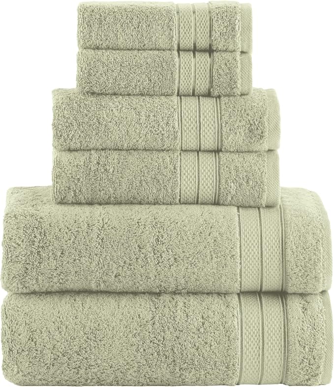 Elegant Comfort Luxury 6-Piece Towel Set, Premium Soft 100% Turkish Cotton, Three Line Popcorn Design 2 Bath Towels, 2 Hand Towels and 2 Washcloths Towel Set - Quick-Drying and Absorbent, Jade Green