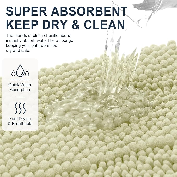 Smiry Thick Chenille Bathroom Rugs 36x24, Extra Soft Absorbent Striped Bath Mat, Machine Washable, Rubber Backing, Bath Rugs for Bathroom, Tub & Shower, Modern Home Decor Accessories, Vanilla