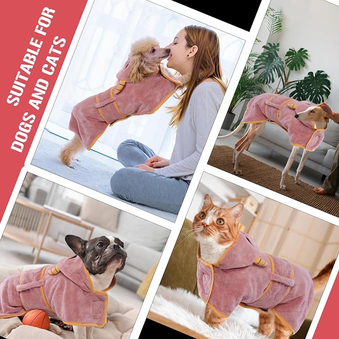 DENTRUN Dog Robes for After Bath Super Absorbent Fast Drying Coat with Hood | with Hood, Bathrobe Beach Essentials, Bath Towel for S/M/L dogs, Bath/Beach/Swimming Towel, Quick Dry Robe, XS-XXL