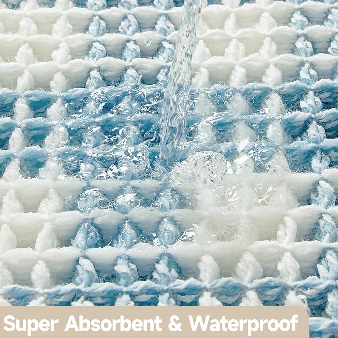 TYUU Waffle Runner Rug Bathroom, Long Boho Bathroom Rugs Non Slip Washable Absorbent Checkered Bathroom Mat Quick Dry Cute Bath Mat, 72"x24" Blue and White