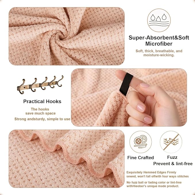 4 Pack Bath Towel Set, Lightweight Waffle Bath Towel Set, Microfiber Super Soft Highly Absorbent, Sturdy Quick Drying Towels for Bathroom, Gym, SPA, Yoga (4 Pack)