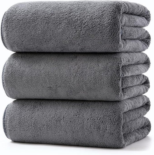 Lumimi Towels 3 Piece Very Soft Microfiber Bath Sheet Towel Set Super Absorbent Light Quick Dry and Durable, 55" L x 27" W, 3 Pack Dark Grey