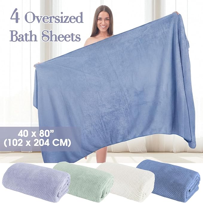 Newwiee 4 Pcs Oversized Bath Towels 40'' x 80'' Extra Large Bathroom Sheet Towels for Adults Quick Dry Soft Absorbent Fluffy Microfiber Shower Sheet for Fall Decor Spa Beach Hotel(Fresh Colors)