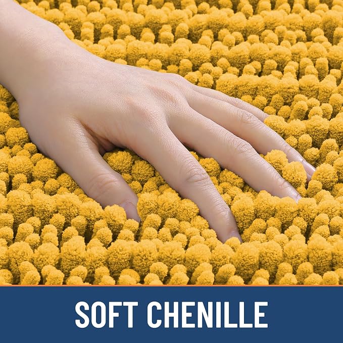 Smiry Bathroom Rugs Mat 34x21, Extra Soft Absorbent Chenille Bath Rugs, Non Slip Rubber Backing Machine Washable Quick Dry Bath Mats for Bathroom Floor, Tub, Shower, Home Accessories, Golden Yellow