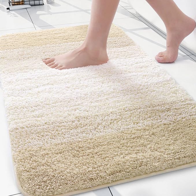 Arotive Microfiber Bathroom Rugs, Shaggy Soft and Absorbent Bath Rug, Thick Plush Machine Washable Dry Bath Mats for Bathroom, Tub and Shower, 30x20, Light Beige, Rectangular