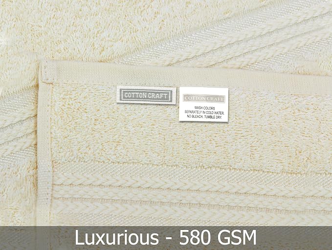 COTTON CRAFT Ultra Soft Bath Towels - 4 Pack XL Bathroom Towel Set - Oversized 30x54 - Absorbent Everyday Luxury Hotel Bathroom Spa Gym Shower Beach Pool Travel Dorm - 100% Cotton - 580 GSM - Ivory