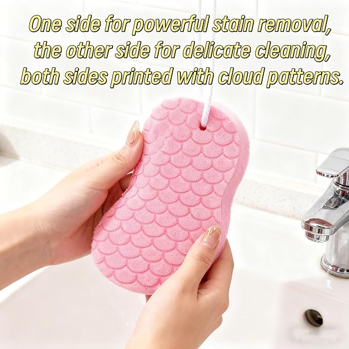 4PCS 3D Exfoliating Bath Sponge, Super Soft Reusable Handheld Shower Brush - Gently Remove Dead Skin for Adults, Women, Men & Children, Skin-Friendly, No Silicone Net.
