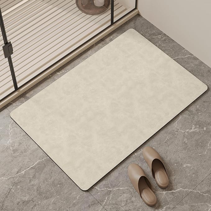 Mecko Bath Mat, Ultra Absorbent Quick Dry Bathroom Floor Mats-Rubber Non-Slip Thin Bathroom Rug Fit Under Door, Faux Suede Surface Shower Rug for Bathtub, Sink, Shower Room(Light Brown,24"x48")