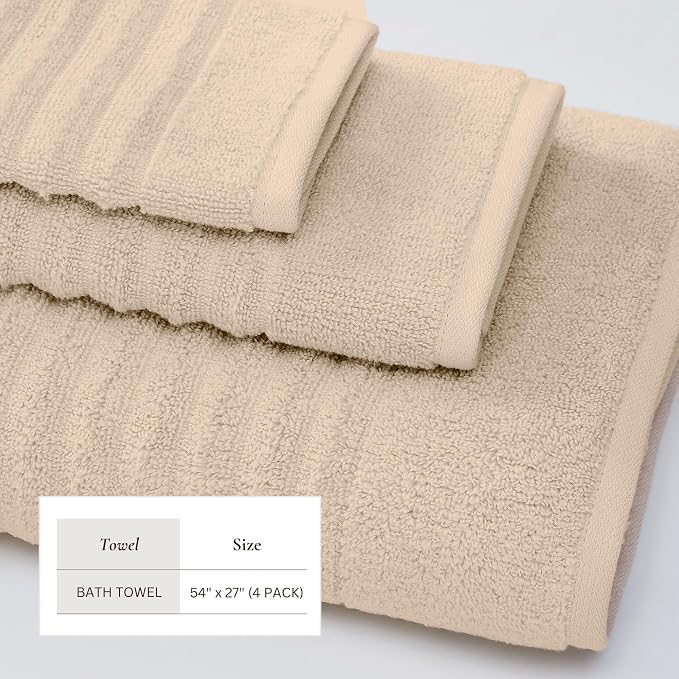 Great Bay Home 4 Pack Bath Towel Set - 100% Cotton Towels - Absorbent & Quick-Dry Towels for Bathroom (Dune)