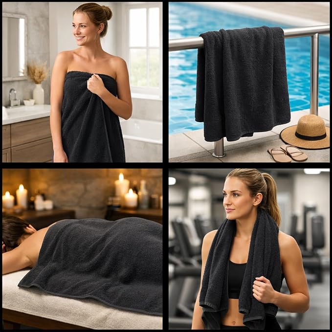 RIVERSIDE Pack of 1 Jumbo Bath Sheet 40 x 80 Inches - Extra Large Bath Towel, Super Soft & Highly Absorbent, 100% Cotton Quick Dry, Perfect to Wrap Yourself in - Black