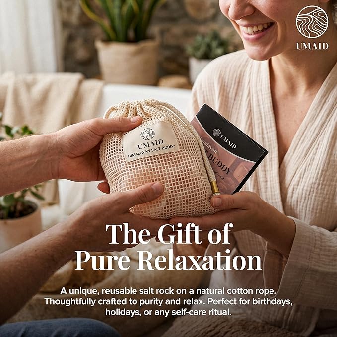 UMAID Himalayan Pink Salt Rock for Shower & Bath – Salt Buddy® 4 lb Hanging Mineral Stone for Spa-Inspired Relaxation, Self-Care & Bath Soaks, Unique Wellness & Home Spa Gifts for Men & Women