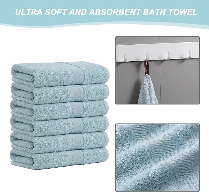 Aibaser Viscose from Bamboo and Cotton Bath Towels Set of 6-27x54 Inch Ultra Soft, Highly Absorbent Large Shower Towels for Bathroom, Spa & Gym(6 Piece Set) (Blue)