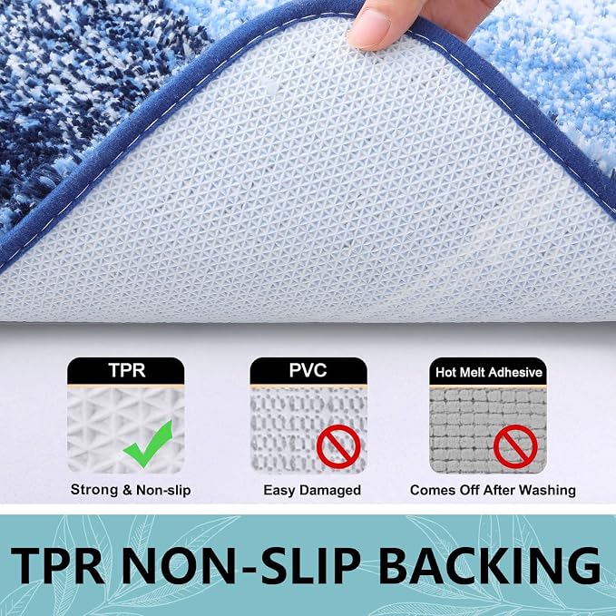 Arotive Microfiber Bathroom Rugs, Shaggy Soft and Absorbent Bath Rug, Thick Plush Machine Washable Dry Bath Mats for Bathroom, Tub and Shower, 59x20, Blue, Rectangular