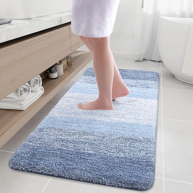 Arotive Microfiber Bathroom Rugs, Shaggy Soft and Absorbent Bath Rug, Thick Plush Machine Washable Dry Bath Mats for Bathroom, Tub and Shower, 54x24, Light Blue, Rectangular