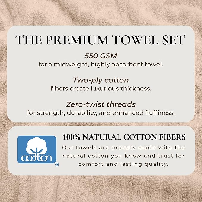 Great Bay Home Bath Towel Set - 100% Cotton 6 Piece Towel Set - Absorbent & Quick-Dry Towels for Bathroom (Dune)