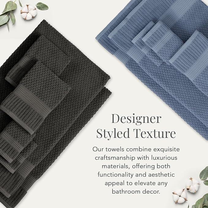 NY Loft 100% Cotton 6-Pack Hand Towel Set | Flint | Oeko-TEX | Quick-Dry | Six 16" x 28" Hand Towels | Super Absorbent | Designer-Styled Texture